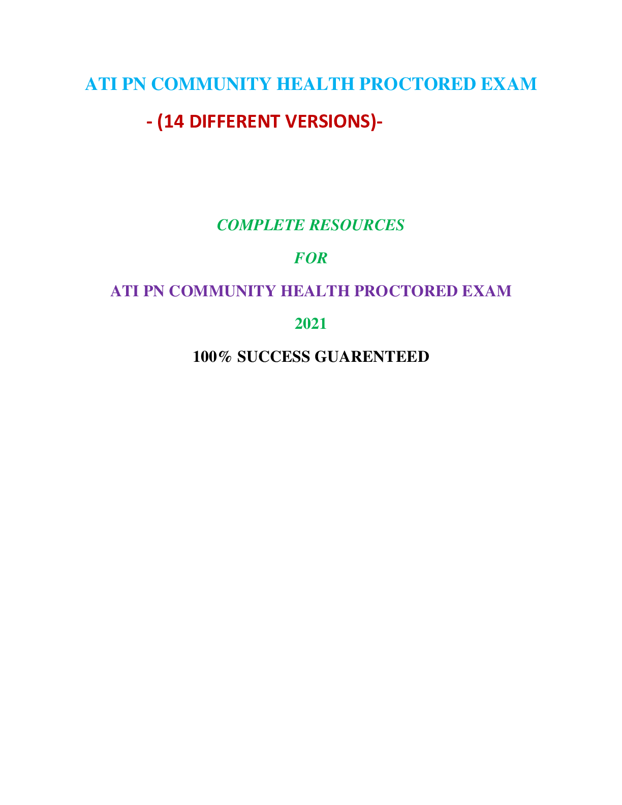 Preview of ATI PN COMMUNITY HEALTH PROCTORED EXAM (14 VERSIONS) / PN ATI COMMUNITY HEALTH PROCTORED E
